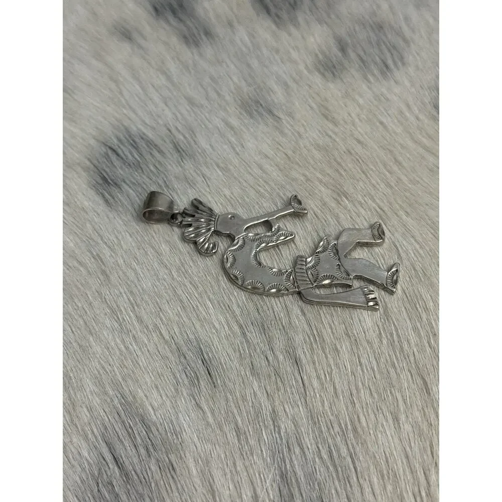 Native Sterling Silver Kokopelli Kachina Ceremonial Flute Dancer Pendant Signed